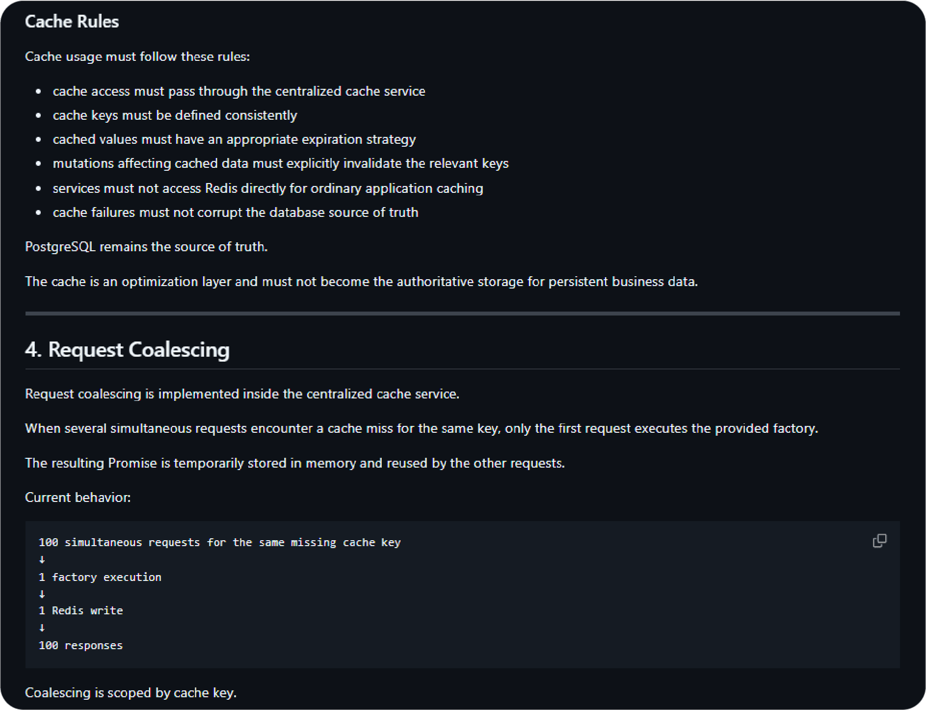 Technical documentation describing the caching rules and the request coalescing implementation.